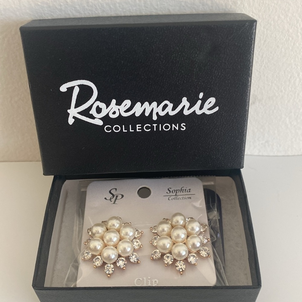 Rosemarie & Jubalee Timeless Pearl Crystal Rhinestone Clip-On Earrings